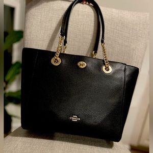 Black Coach Purse with Gold Chains